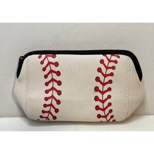 Baseball clutch purse zipper handbag 10" x 5" white